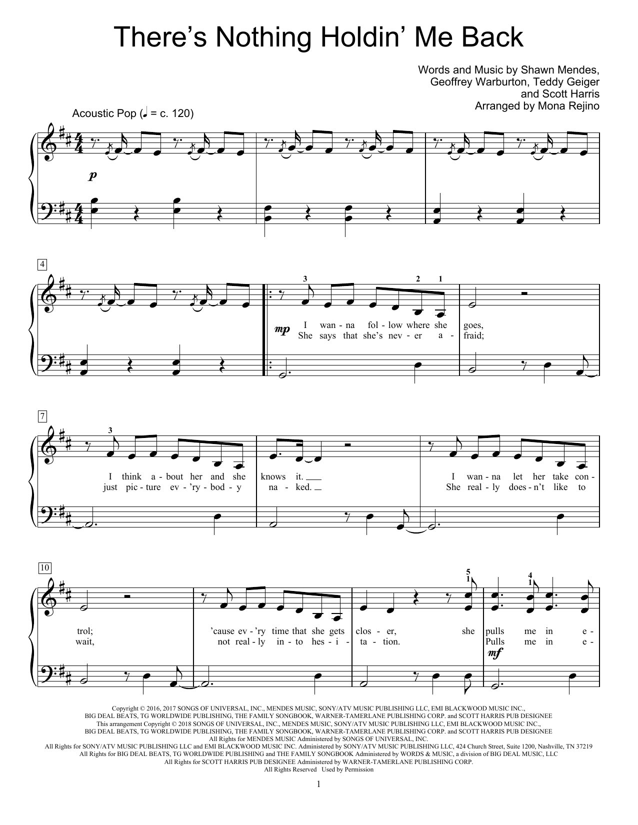 Shawn Mendes There's Nothing Holdin' Me Back (arr. Mona Rejino) sheet music notes and chords arranged for Educational Piano