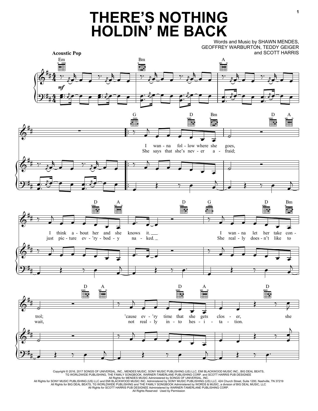 Shawn Mendes There's Nothing Holdin' Me Back sheet music notes and chords arranged for Very Easy Piano