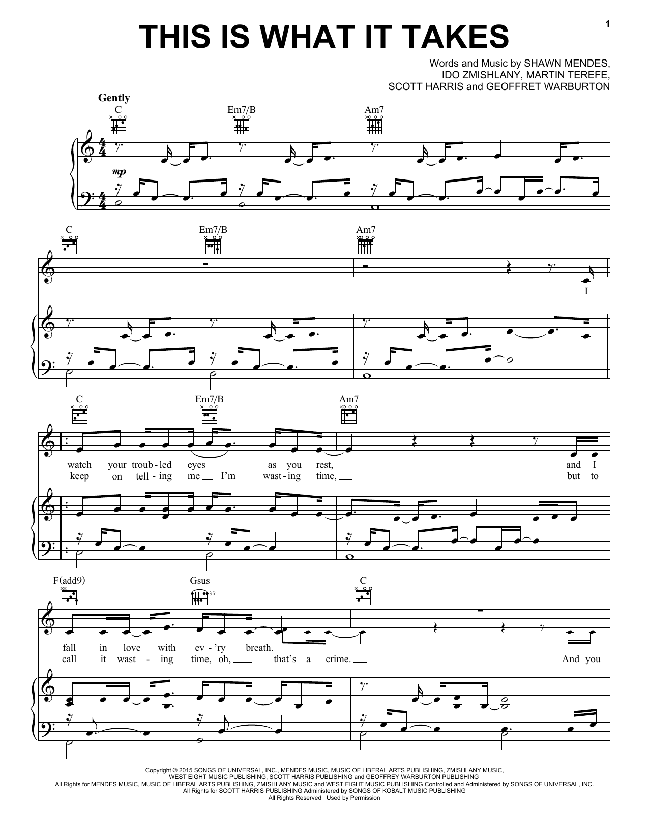 Shawn Mendes This Is What It Takes sheet music notes and chords arranged for Piano, Vocal & Guitar Chords (Right-Hand Melody)