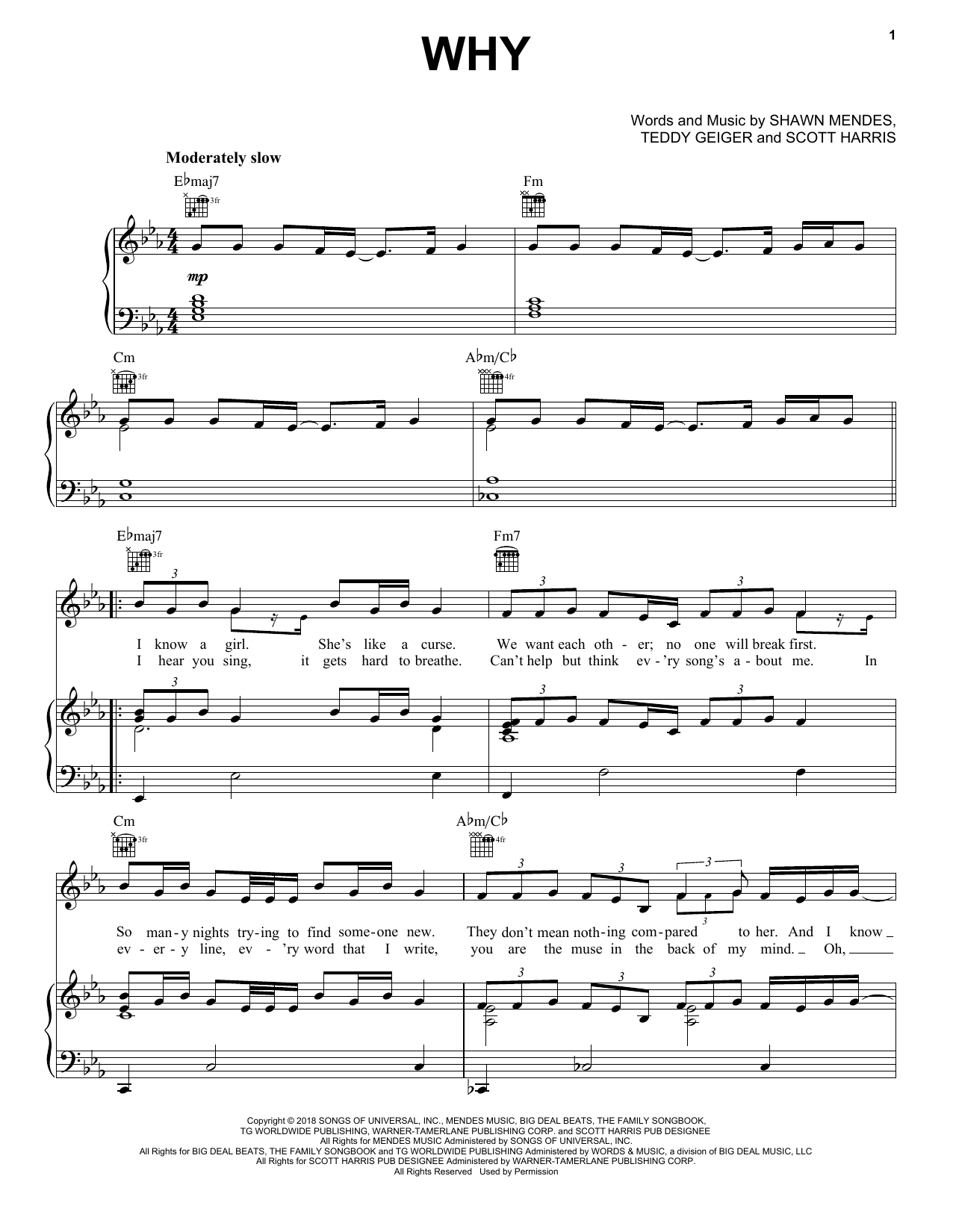 Shawn Mendes Why sheet music notes and chords arranged for Piano, Vocal & Guitar Chords (Right-Hand Melody)