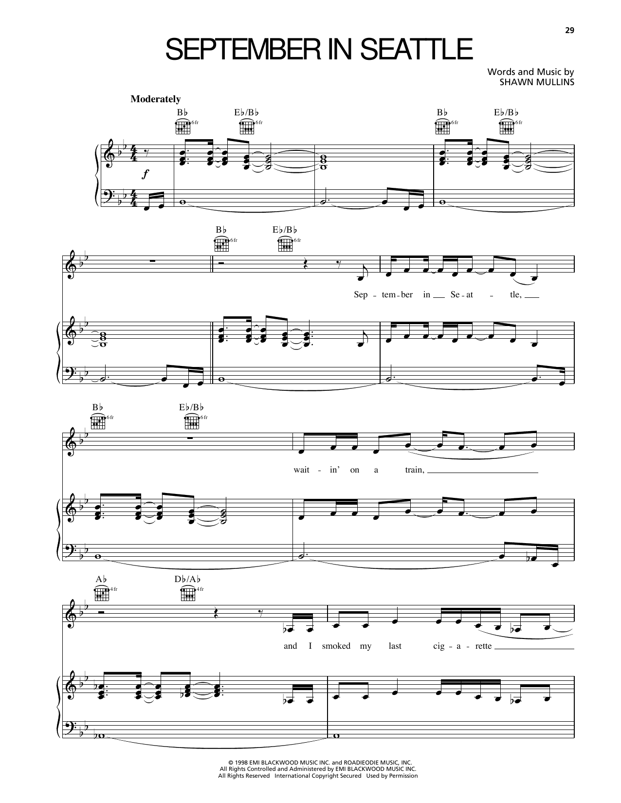 Shawn Mullins September In Seattle sheet music notes and chords arranged for Piano, Vocal & Guitar Chords (Right-Hand Melody)