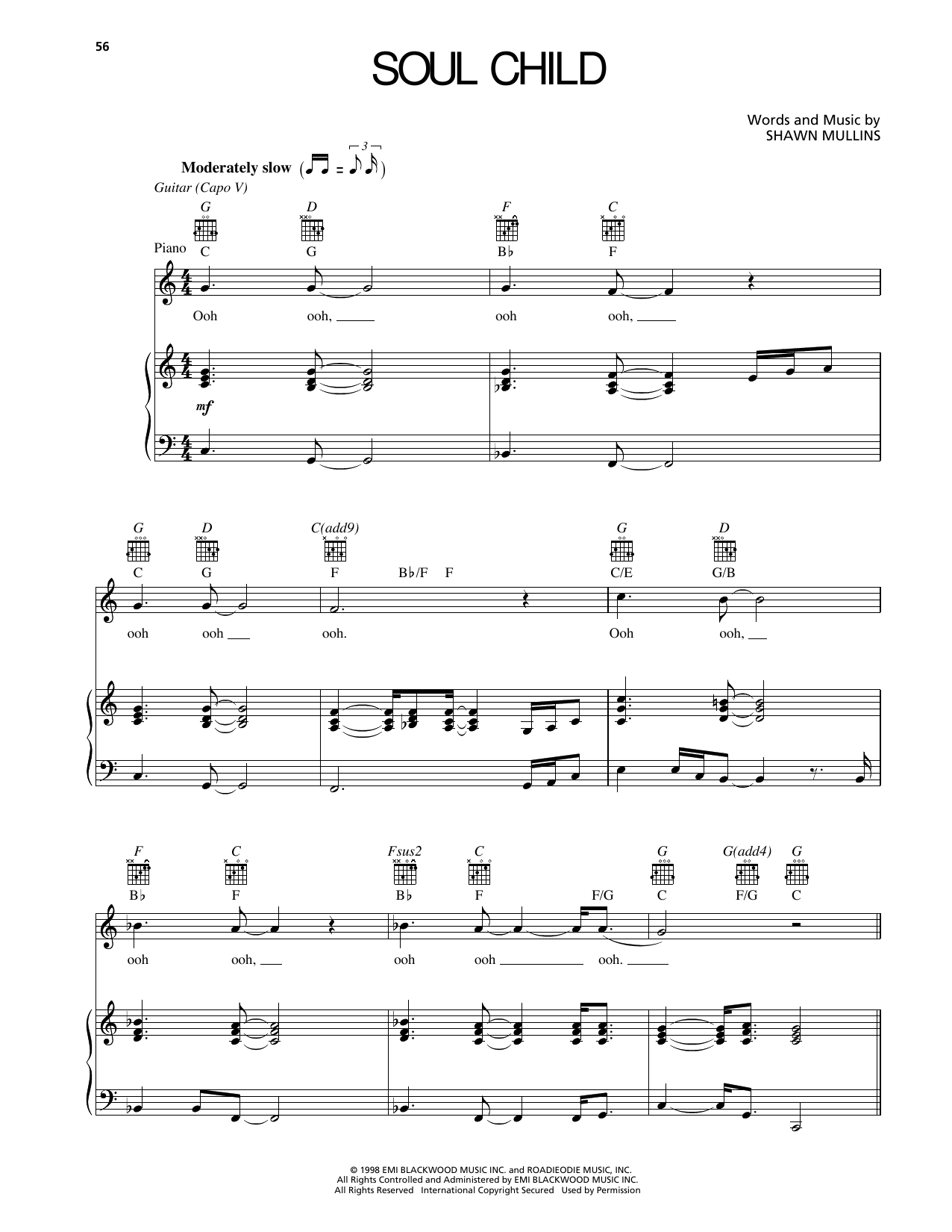 Shawn Mullins Soul Child sheet music notes and chords arranged for Piano, Vocal & Guitar Chords (Right-Hand Melody)