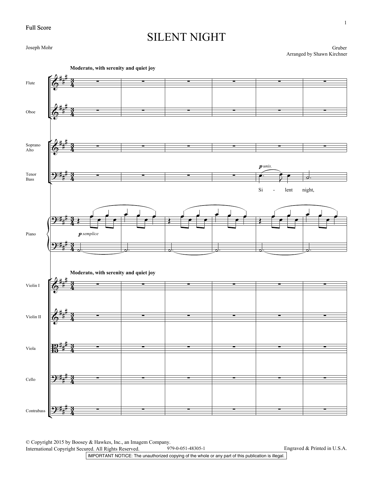 Shawn Kirchner Silent Night - Score sheet music notes and chords arranged for Choir Instrumental Pak