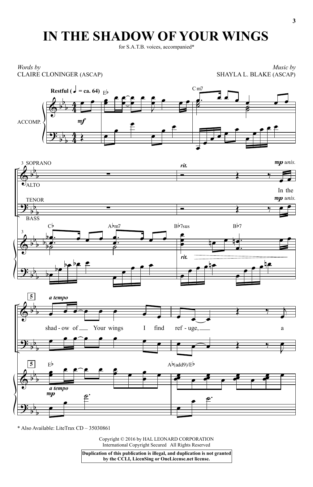 Shayla L. Blake In The Shadow Of Your Wings sheet music notes and chords arranged for SATB Choir