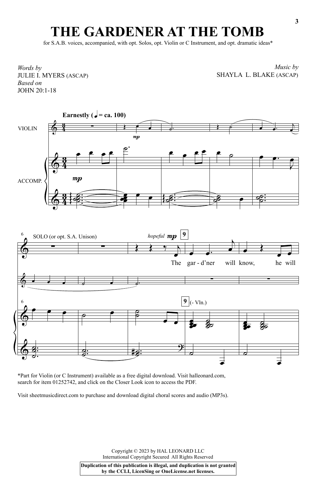 Shayla L. Blake The Gardener At The Tomb sheet music notes and chords arranged for SAB Choir