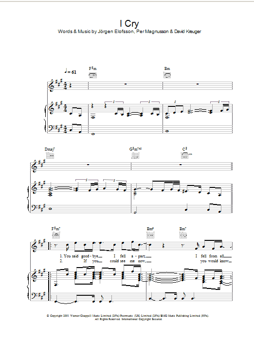Shayne Ward I Cry sheet music notes and chords arranged for Piano, Vocal & Guitar Chords