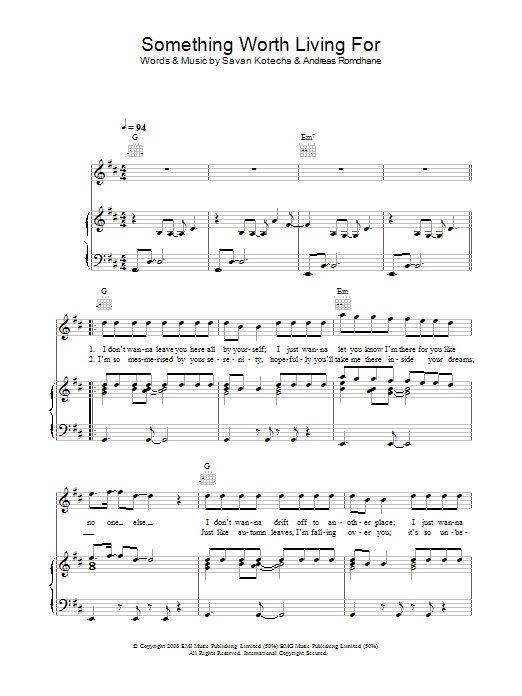 Shayne Ward Something Worth Living For sheet music notes and chords arranged for Piano, Vocal & Guitar Chords