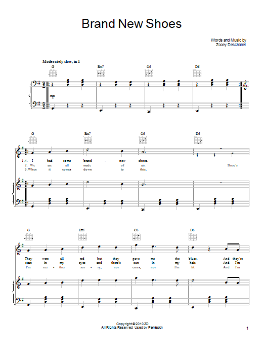 She & Him Brand New Shoes sheet music notes and chords arranged for Piano, Vocal & Guitar Chords (Right-Hand Melody)