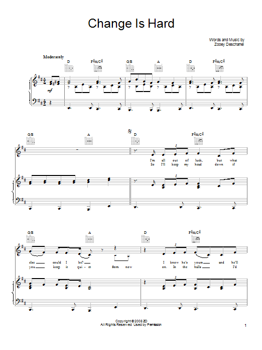 She & Him Change Is Hard sheet music notes and chords arranged for Piano, Vocal & Guitar Chords (Right-Hand Melody)