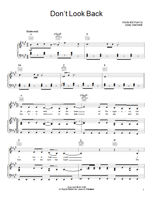 She & Him Don't Look Back sheet music notes and chords arranged for Piano, Vocal & Guitar Chords (Right-Hand Melody)