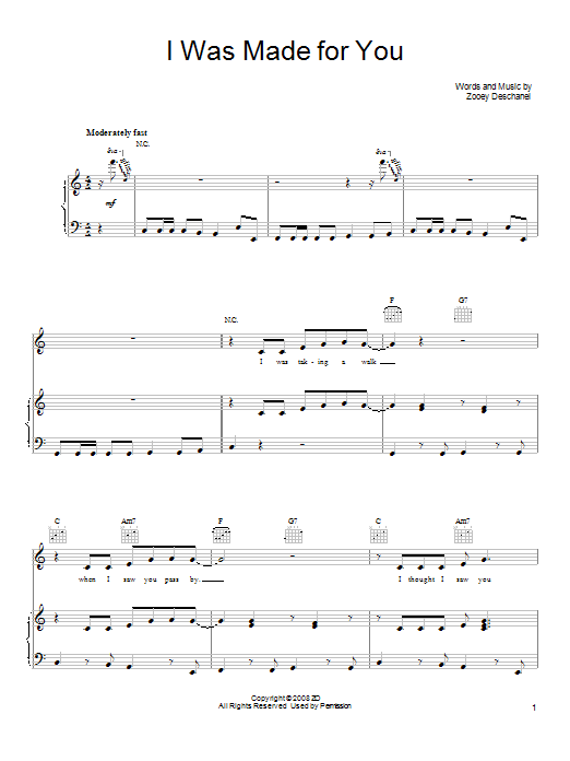 She & Him I Was Made For You sheet music notes and chords arranged for Piano, Vocal & Guitar Chords (Right-Hand Melody)