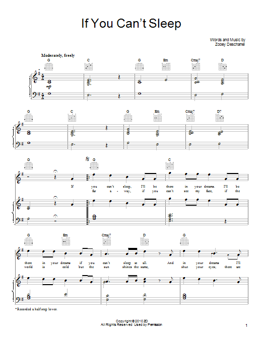 She & Him If You Can't Sleep sheet music notes and chords arranged for Piano, Vocal & Guitar Chords (Right-Hand Melody)