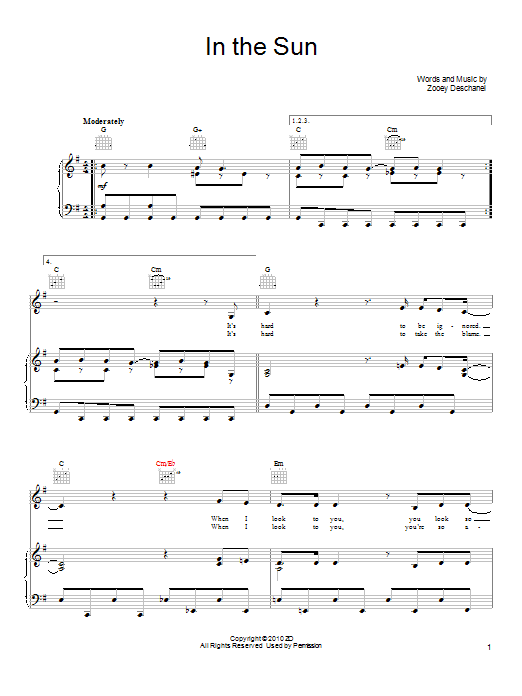 She & Him In The Sun sheet music notes and chords arranged for Piano, Vocal & Guitar Chords (Right-Hand Melody)