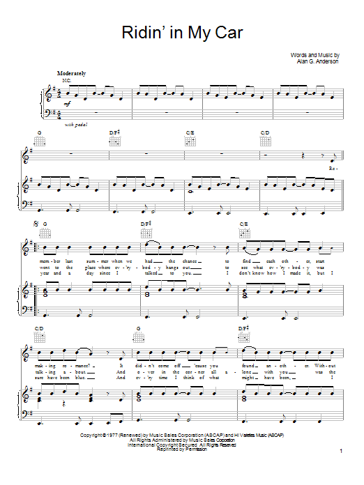 She & Him Ridin' In My Car sheet music notes and chords arranged for Piano, Vocal & Guitar Chords (Right-Hand Melody)