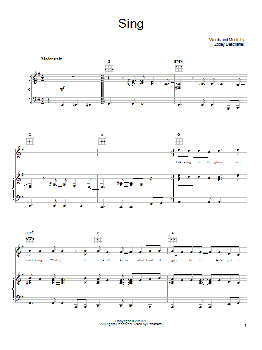 She & Him Sing sheet music notes and chords arranged for Piano, Vocal & Guitar Chords (Right-Hand Melody)