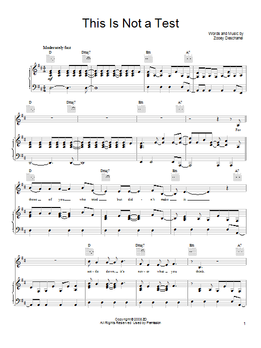 She & Him This Is Not A Test sheet music notes and chords arranged for Piano, Vocal & Guitar Chords (Right-Hand Melody)