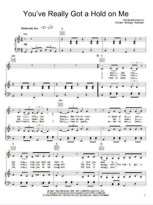 She & Him You've Really Got A Hold On Me sheet music notes and chords arranged for Piano, Vocal & Guitar Chords (Right-Hand Melody)