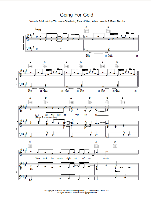 Shed 7 Going For Gold sheet music notes and chords arranged for Guitar Chords/Lyrics