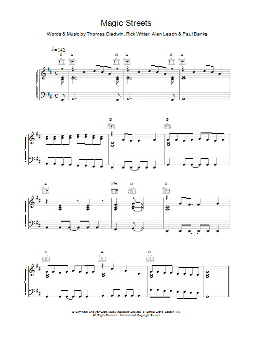 Shed Seven Magic Streets sheet music notes and chords arranged for Piano, Vocal & Guitar Chords