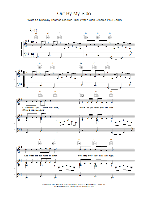 Shed Seven Out By My Side sheet music notes and chords arranged for Piano, Vocal & Guitar Chords