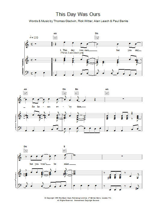 Shed Seven This Day Was Ours sheet music notes and chords arranged for Piano, Vocal & Guitar Chords