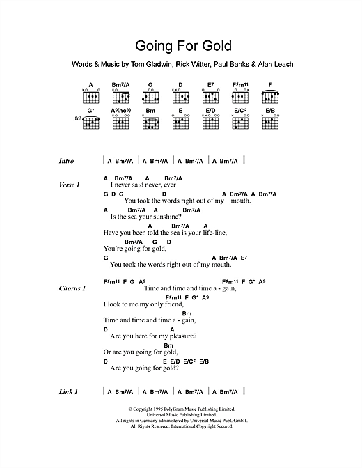 Shed 7 Going For Gold sheet music notes and chords arranged for Guitar Chords/Lyrics