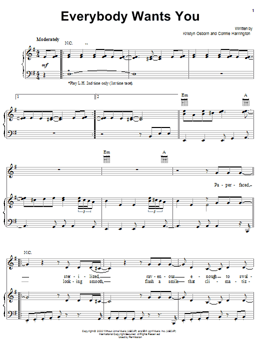 SHeDAISY Everybody Wants You sheet music notes and chords arranged for Piano, Vocal & Guitar Chords (Right-Hand Melody)