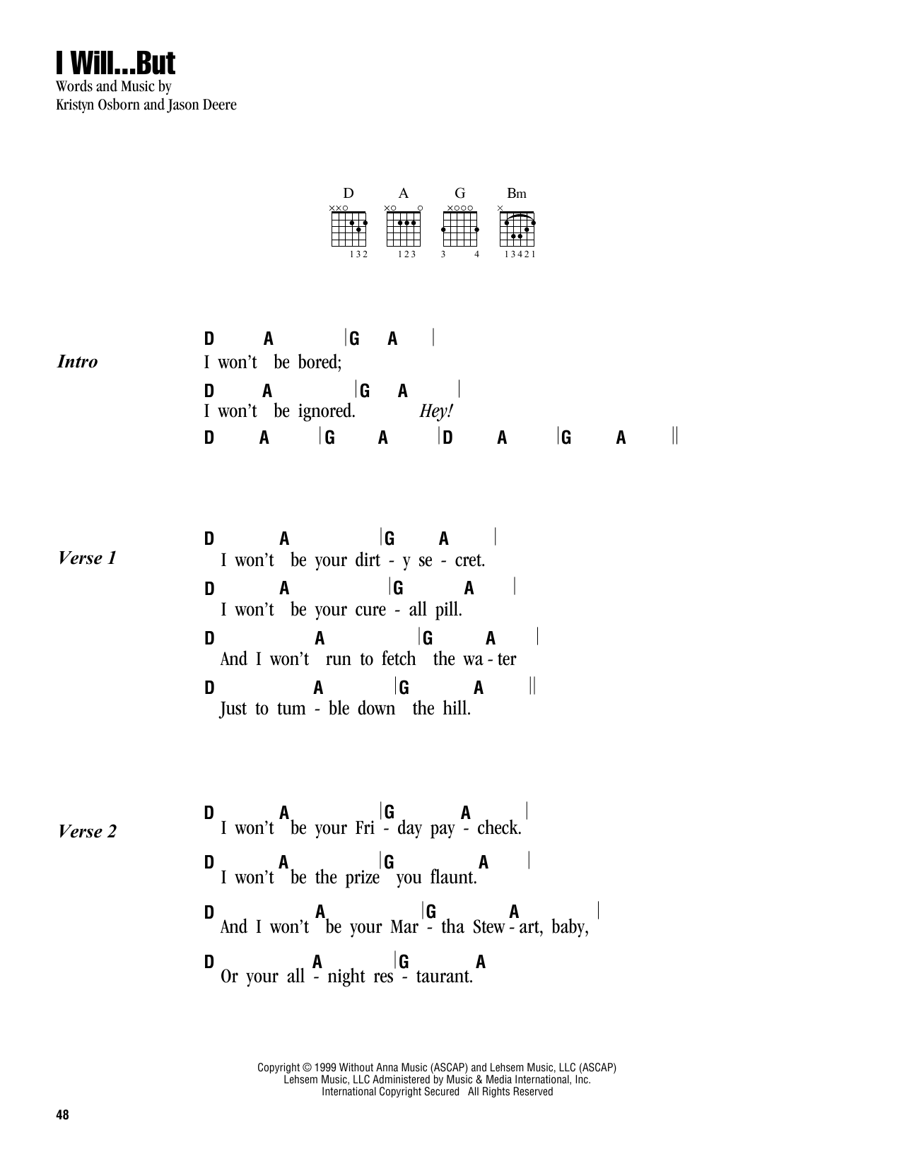 SHeDAISY I Will...But sheet music notes and chords arranged for Guitar Chords/Lyrics