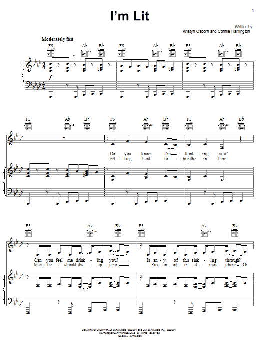 SHeDAISY I'm Lit sheet music notes and chords arranged for Piano, Vocal & Guitar Chords (Right-Hand Melody)