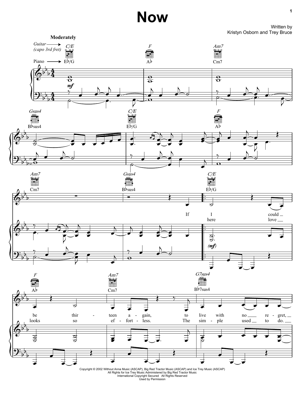 SHeDAISY Now sheet music notes and chords arranged for Piano, Vocal & Guitar Chords (Right-Hand Melody)