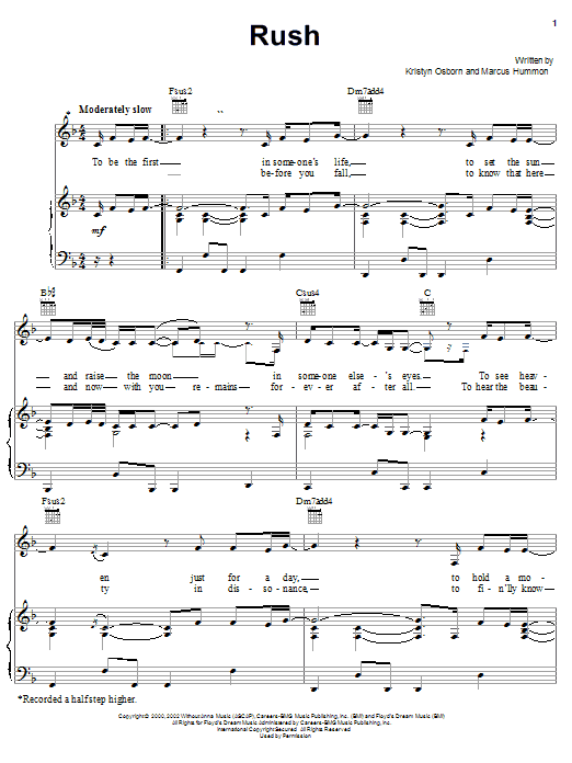 SHeDAISY Rush sheet music notes and chords arranged for Piano, Vocal & Guitar Chords (Right-Hand Melody)