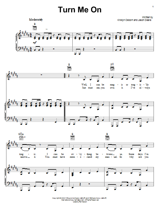 SHeDAISY Turn Me On sheet music notes and chords arranged for Piano, Vocal & Guitar Chords (Right-Hand Melody)