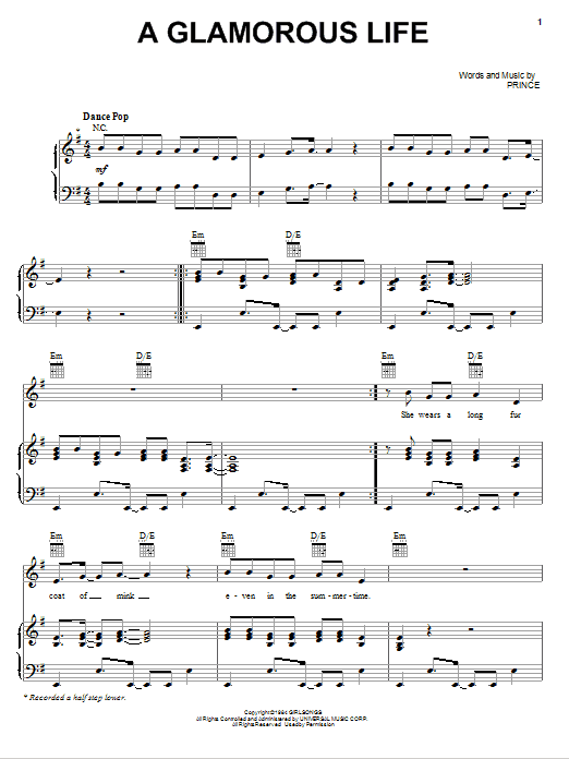 Sheila E. A Glamorous Life sheet music notes and chords arranged for Piano, Vocal & Guitar Chords (Right-Hand Melody)
