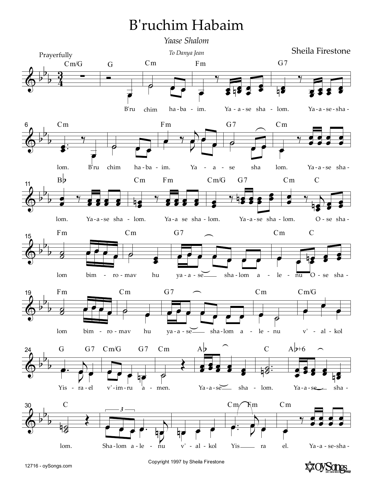 Sheila Firestone B'ruchim Habaim sheet music notes and chords arranged for Piano, Vocal & Guitar Chords (Right-Hand Melody)