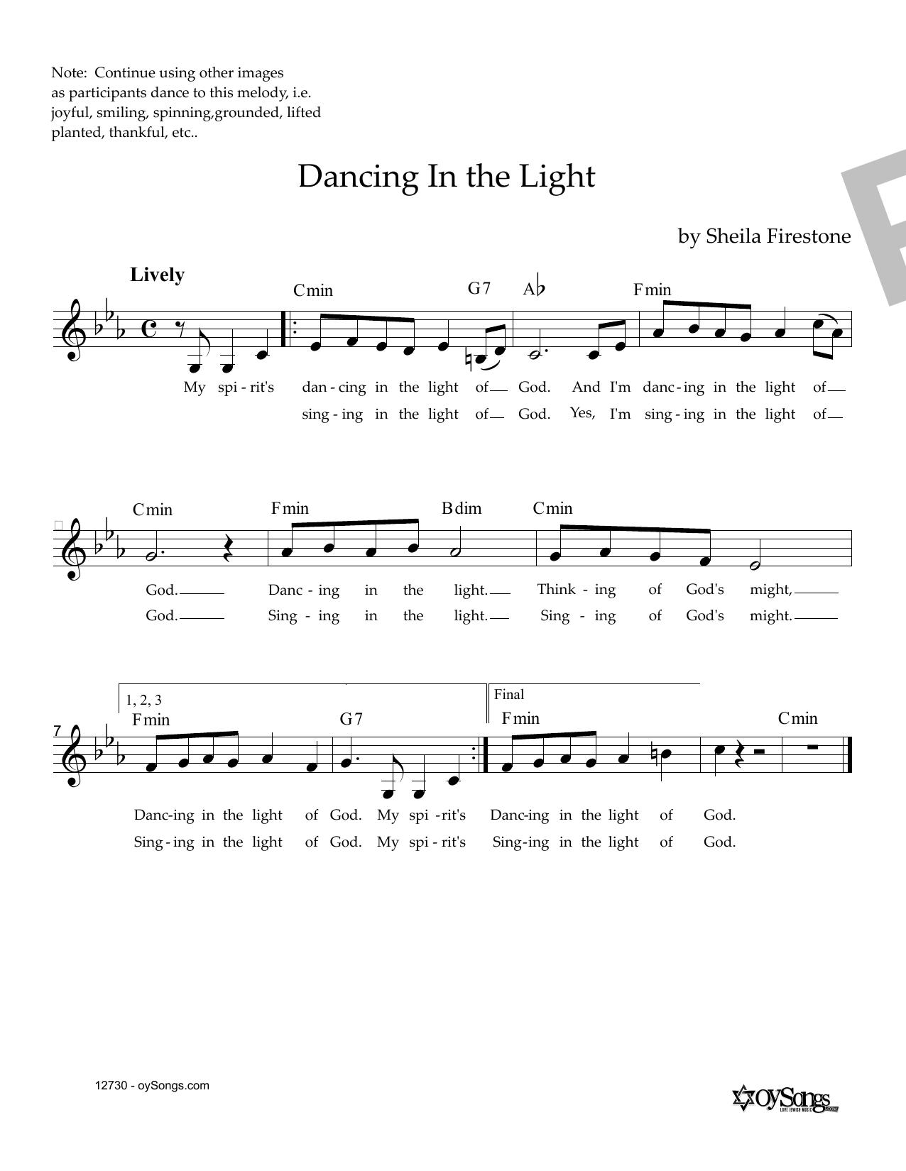 Sheila Firestone Dancing In The Light sheet music notes and chords arranged for Lead Sheet / Fake Book