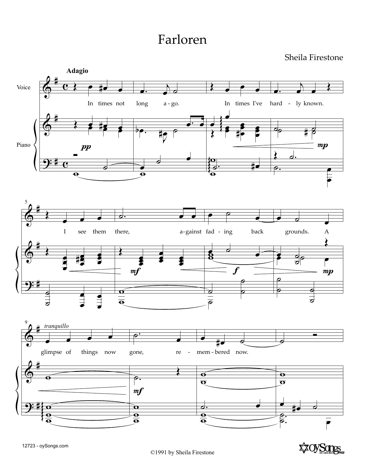 Sheila Firestone Farloren sheet music notes and chords arranged for Piano & Vocal