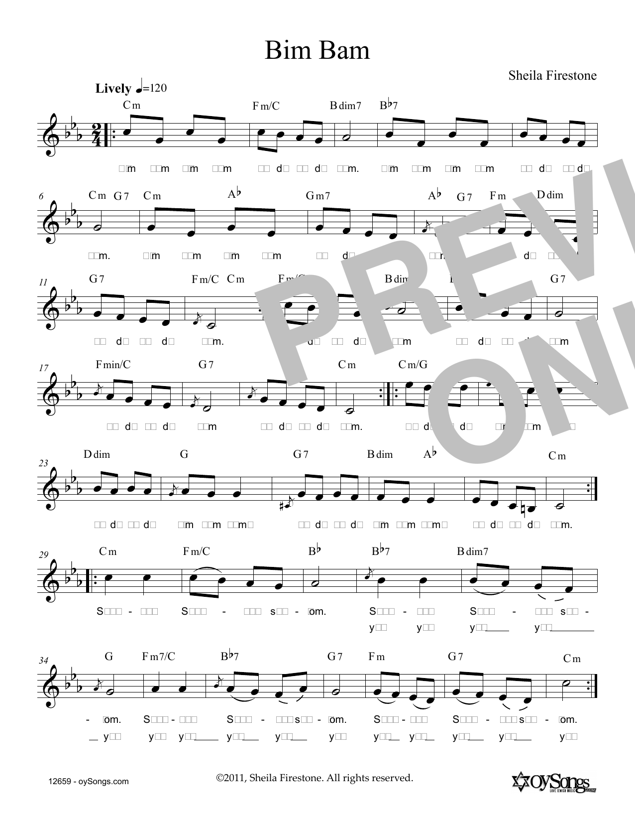 Sheila Firestone Niggun Bim Bam sheet music notes and chords arranged for Lead Sheet / Fake Book