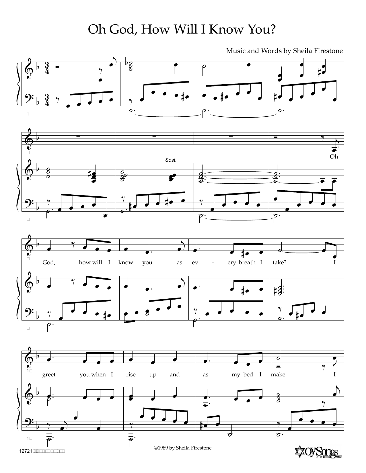 Sheila Firestone Oh God How Will I Know You sheet music notes and chords arranged for Piano & Vocal