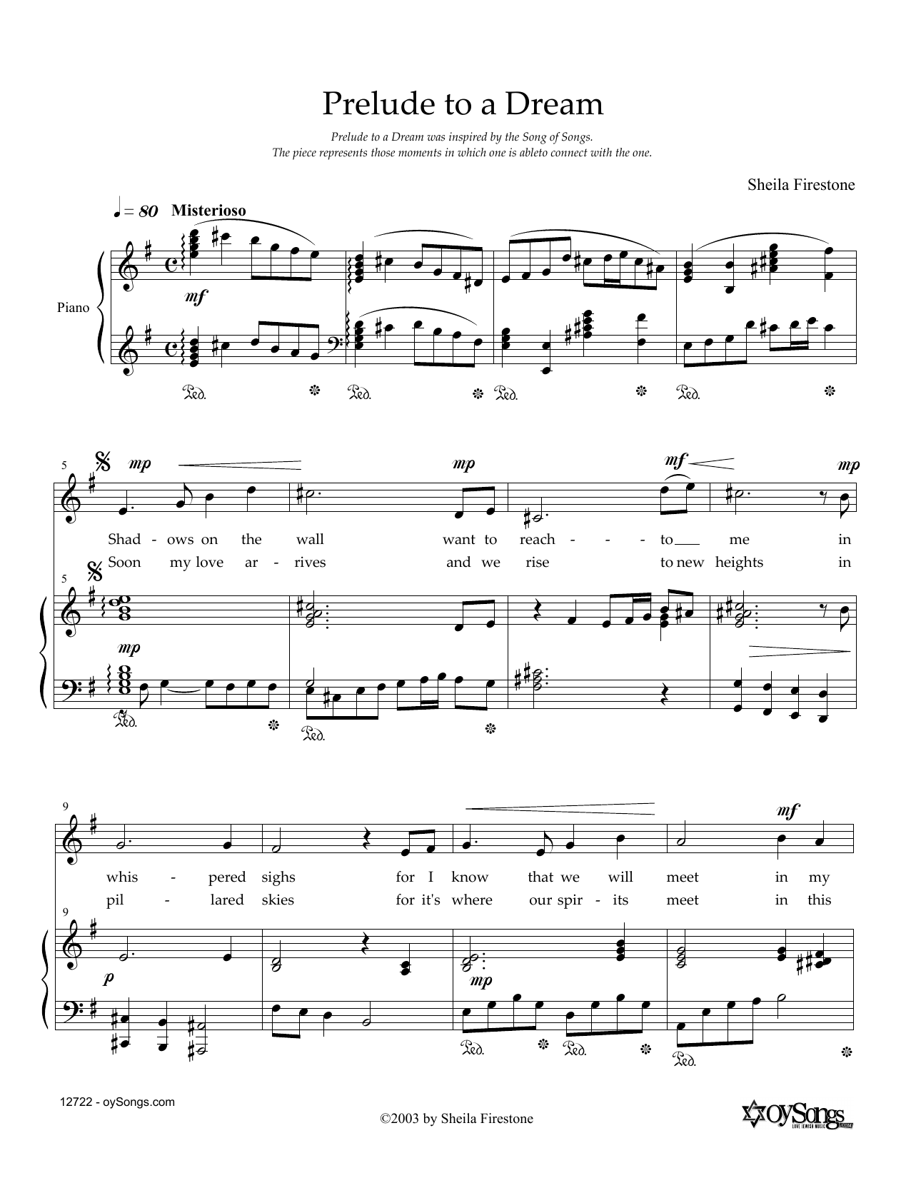 Sheila Firestone Prelude To A Dream sheet music notes and chords arranged for Piano & Vocal