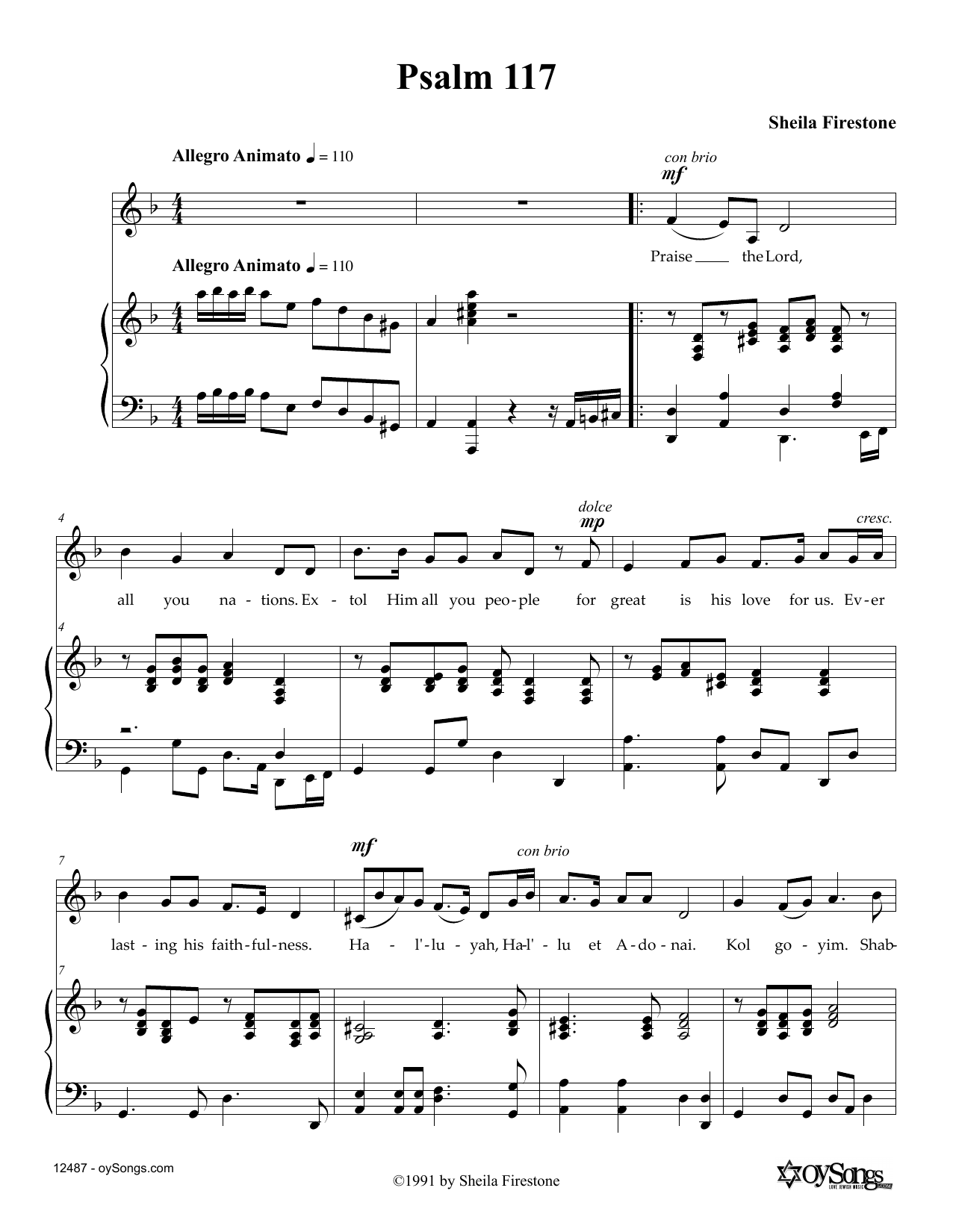 Sheila Firestone Psalm 117 sheet music notes and chords arranged for Piano, Vocal & Guitar Chords (Right-Hand Melody)