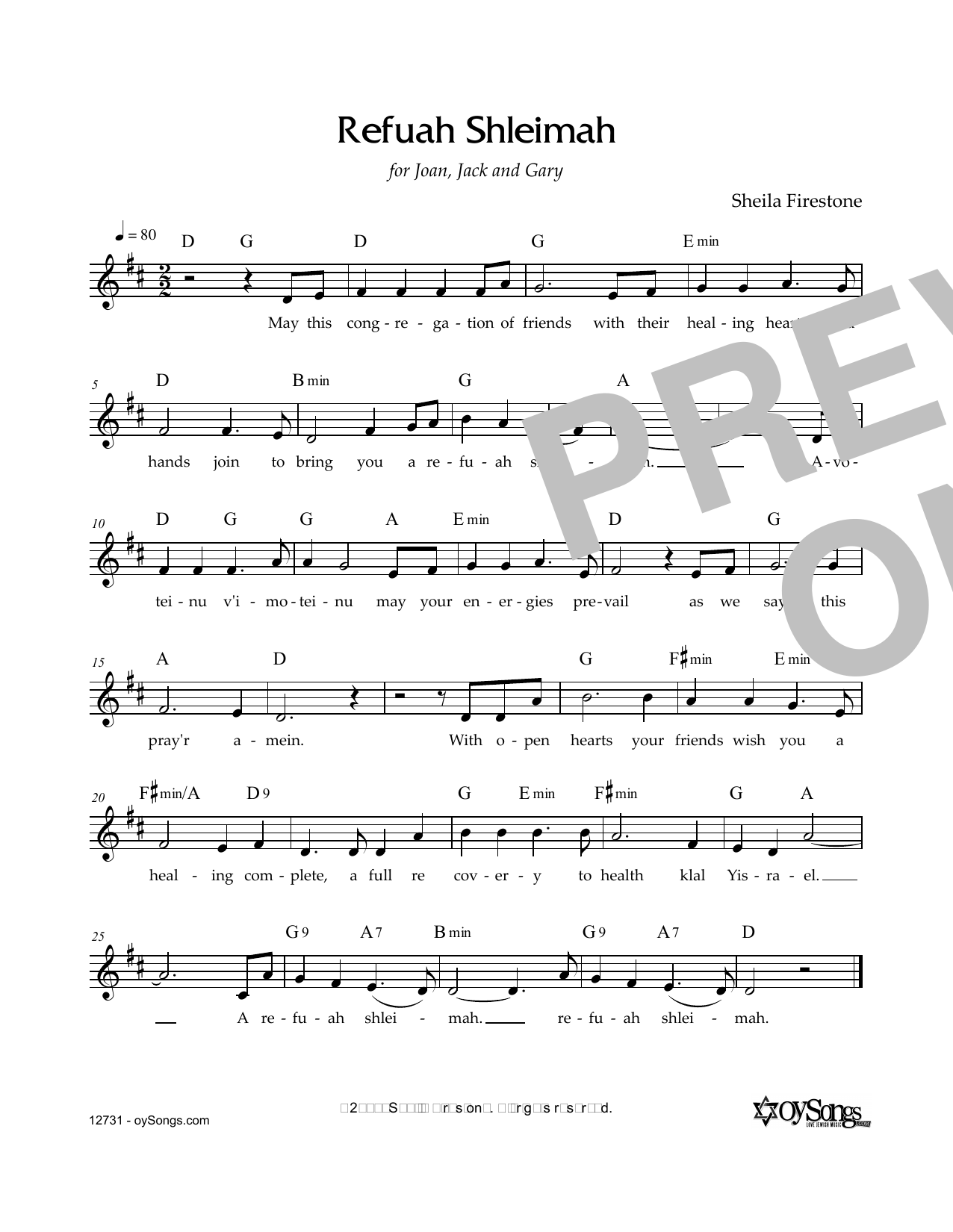 Sheila Firestone Refuah Shleimah sheet music notes and chords arranged for Lead Sheet / Fake Book