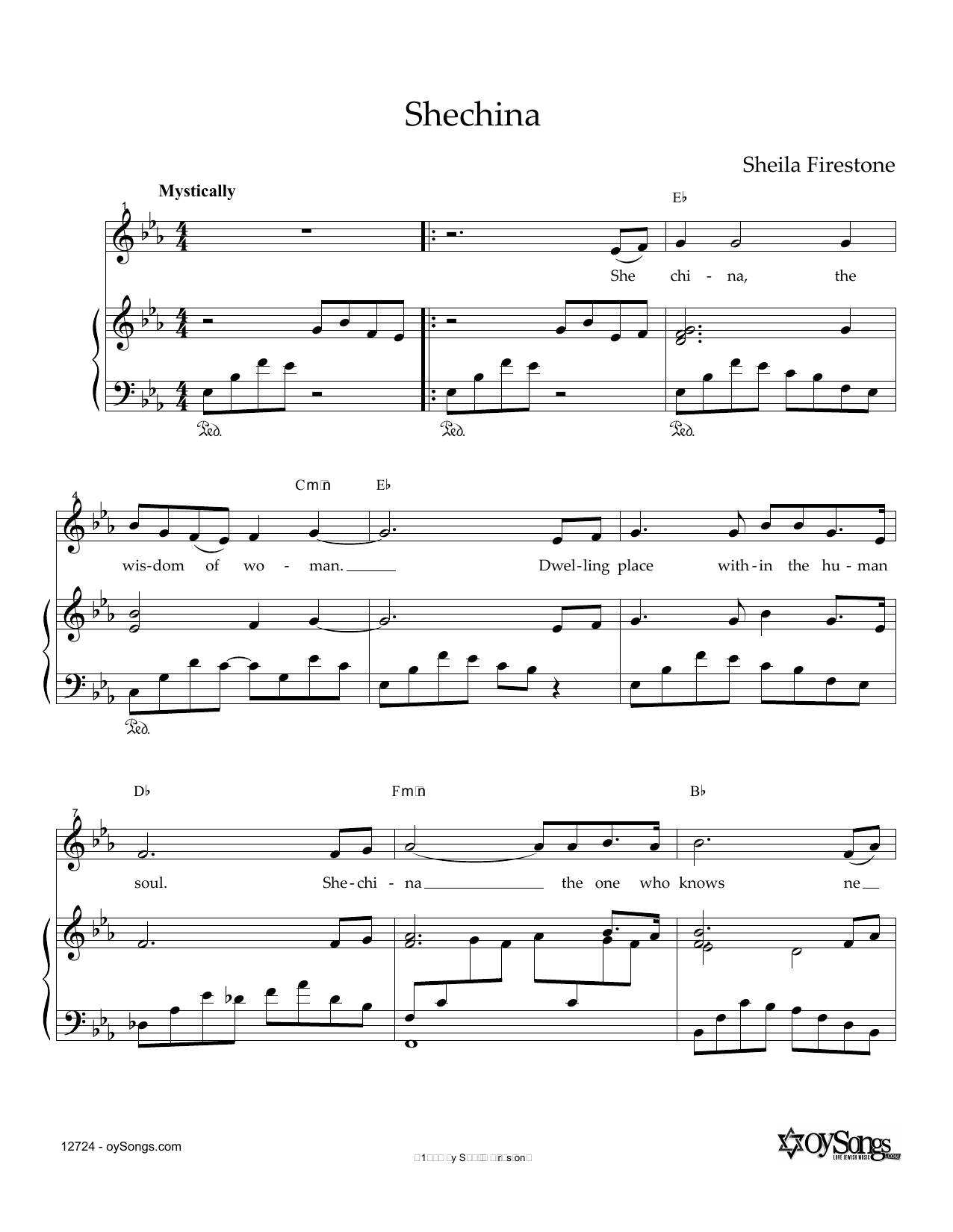 Sheila Firestone Shechina sheet music notes and chords arranged for Piano & Vocal
