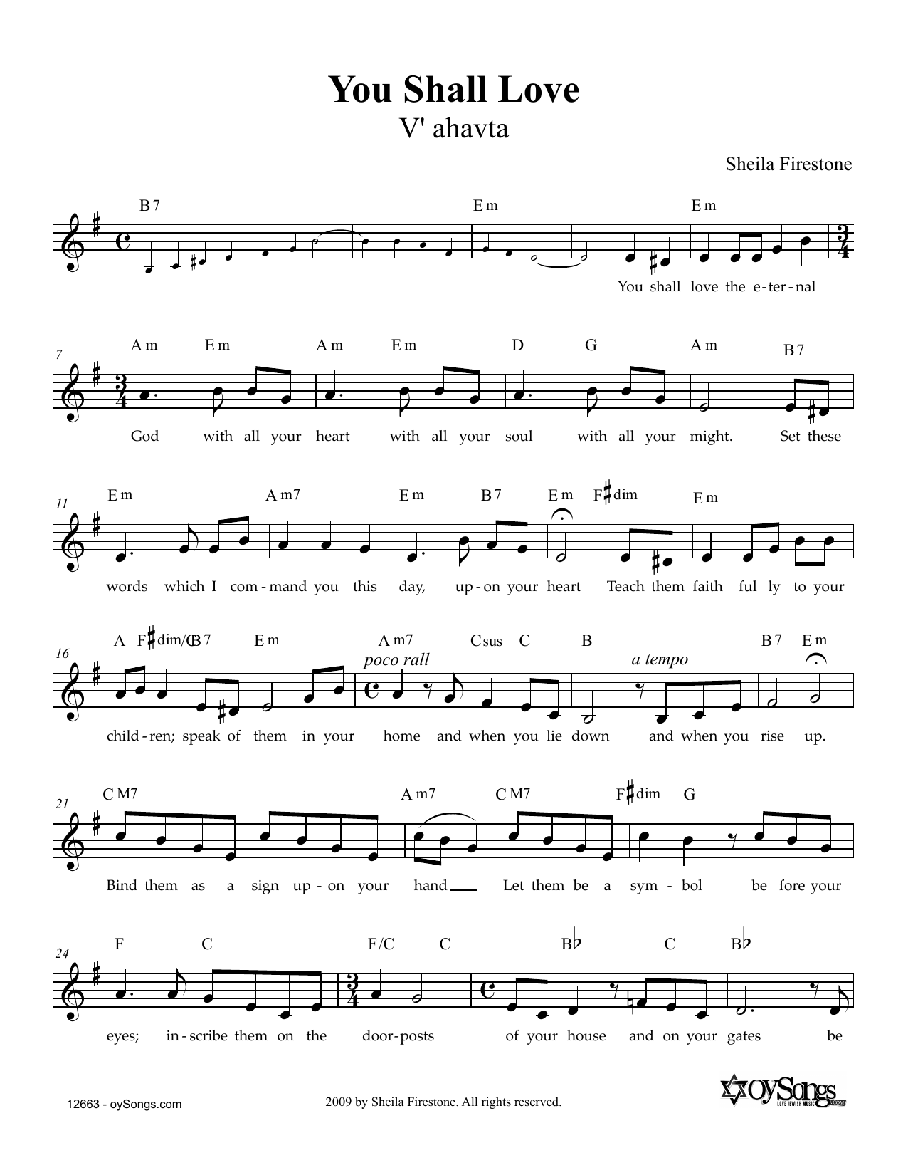 Sheila Firestone You Shall Love sheet music notes and chords arranged for Piano, Vocal & Guitar Chords (Right-Hand Melody)