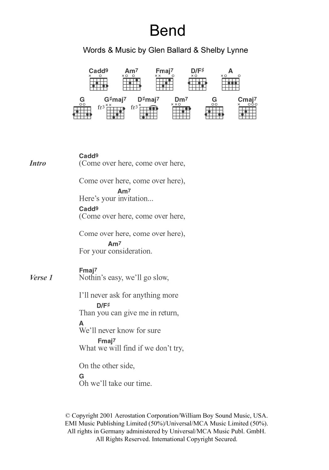 Shelby Lynne Bend sheet music notes and chords arranged for Guitar Chords/Lyrics