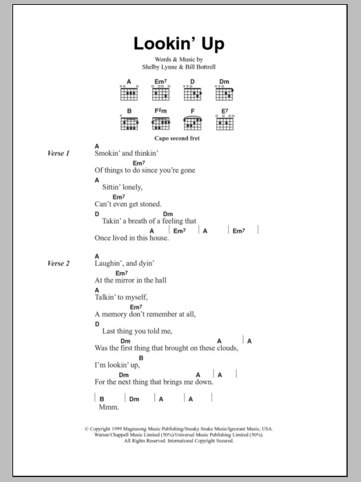 Shelby Lynne Lookin' Up sheet music notes and chords arranged for Guitar Chords/Lyrics