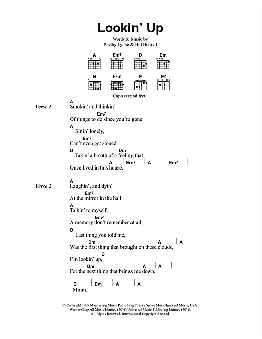 Shelby Lynne Lookin' Up sheet music notes and chords arranged for Guitar Chords/Lyrics