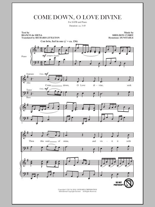 Sheldon Curry Come Down, O Love Divine sheet music notes and chords arranged for SATB Choir