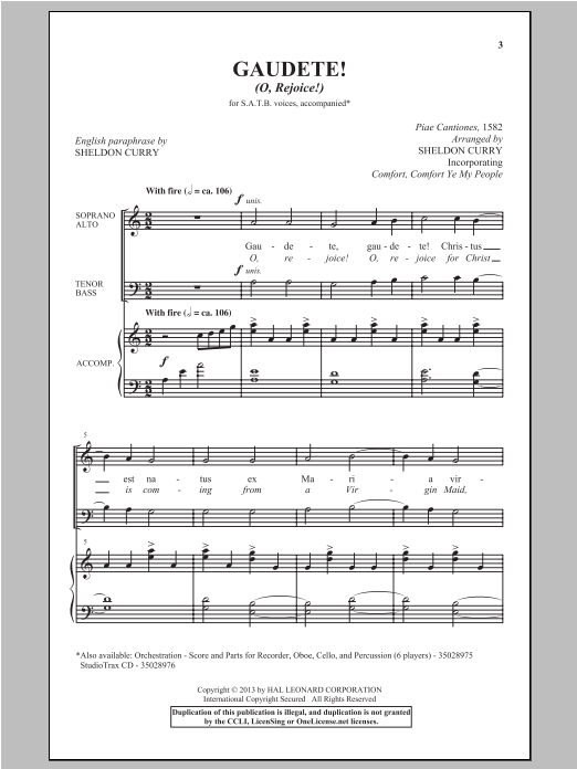 Sheldon Curry Gaudete! (O, Rejoice!) sheet music notes and chords arranged for SATB Choir