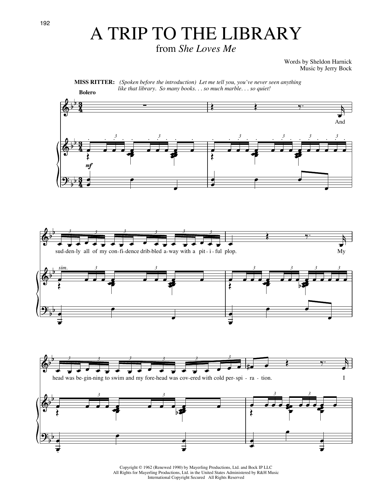 Sheldon Harnick & Jerry Bock A Trip To The Library (from She Loves Me) sheet music notes and chords arranged for Piano & Vocal