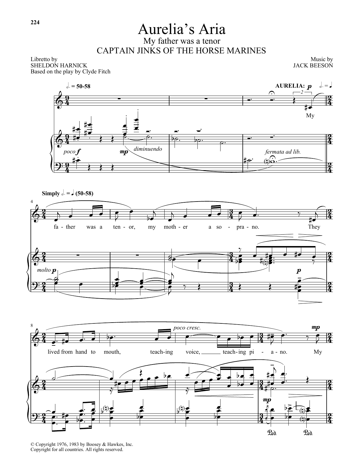 Sheldon Harnick Aurelia's Aria (My Father Was A Tenor) sheet music notes and chords arranged for Piano & Vocal